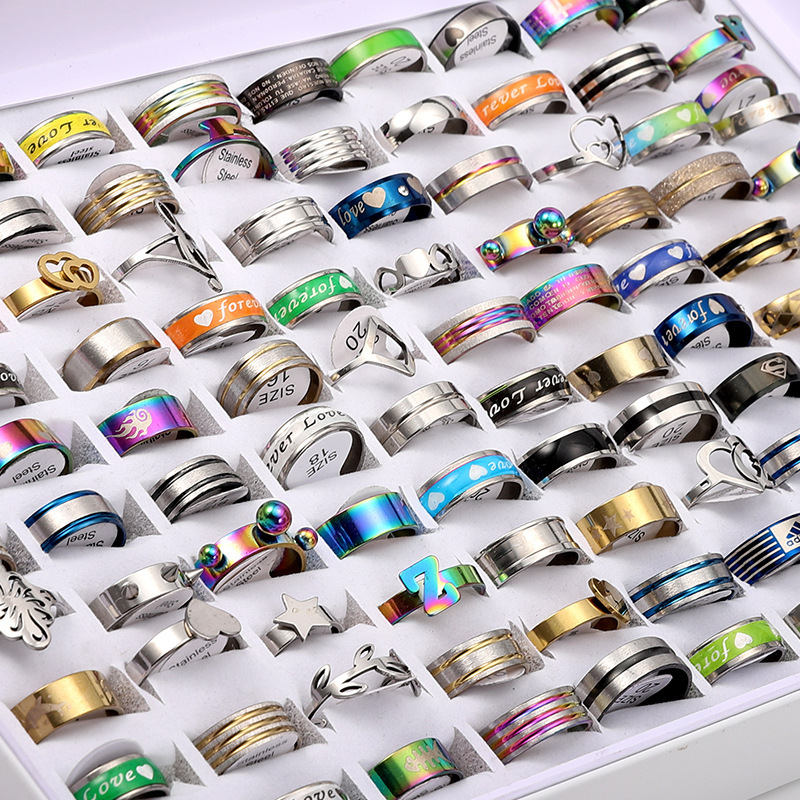 Stainless Steel Bulk Rings Silber Mix Color Ring Ring Mix 100pcs