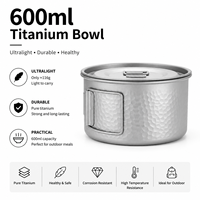 Bol en titane de 600 ml, ultraléger, avec poignées pliables, pour la randonnée, le camping, la cuisine en plein air