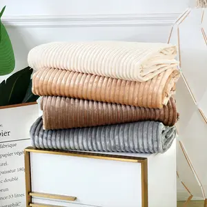 Solid Color Striped Flannel Blanket Coral Fleece Blanket Machine Washable Soft and Comfortable