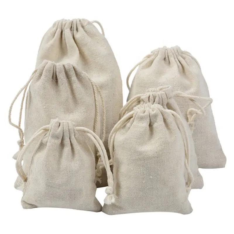Sacchetti con coulisse in cotone di piccole dimensioni riciclabili stampati con Logo a buon mercato all'ingrosso pacchetti di borse con stringhe vuote