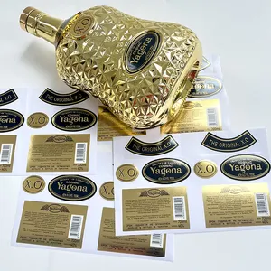 Custom Embossing Gold Logo Vinyl Wine Label Roll Waterproof Metallic Whisky Brandy Label Sticker Packaging