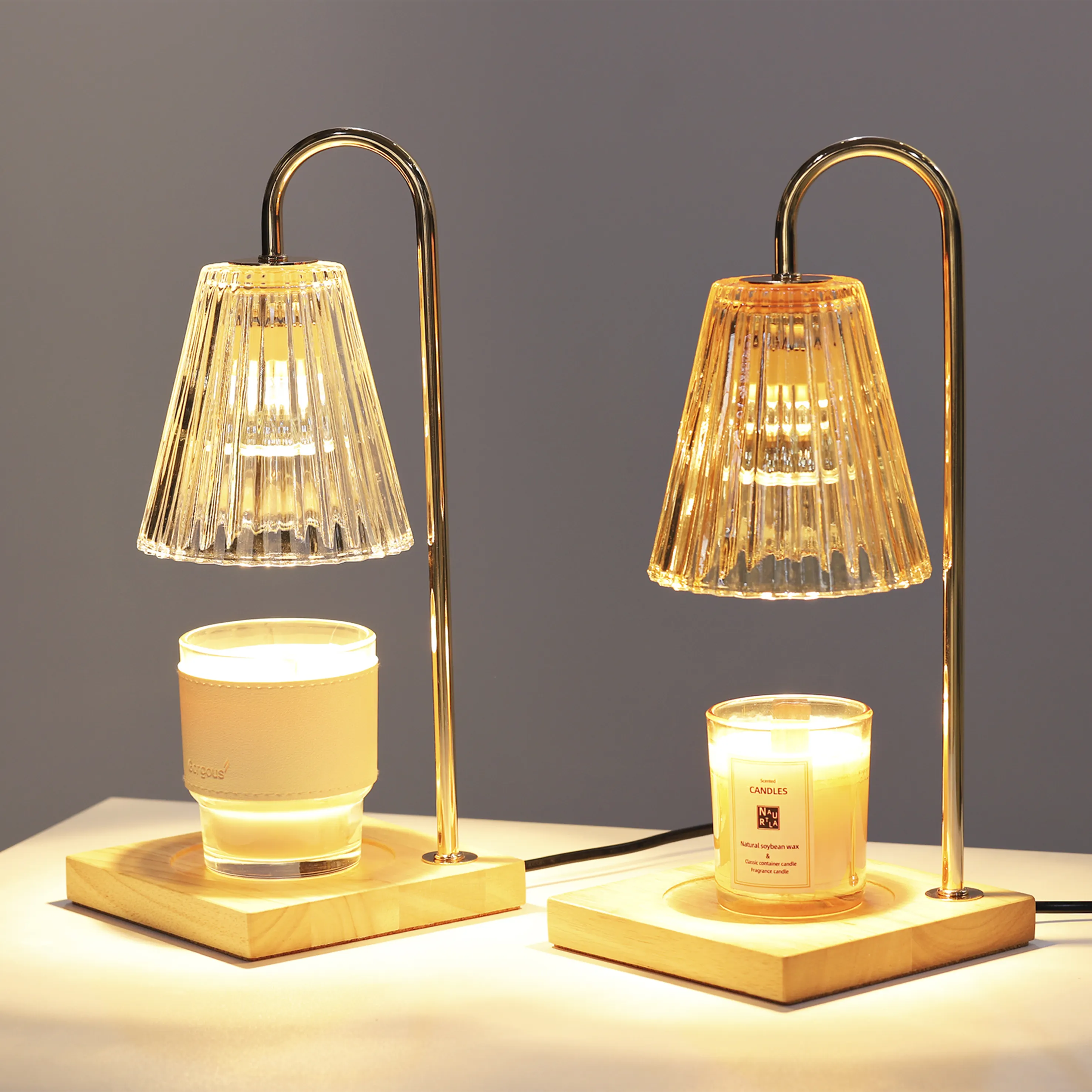 Lampe chauffe-bougie d'intérieur classique en bois naturel matériau de haute qualité brûleur parfumé abat-jour en verre style luxe