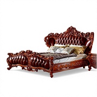 Ensemble de meubles de chambre à coucher de luxe, style royal français classique, en bois de hêtre, avec feuille d'or et tissu italien, lit double antique hypoallergénique