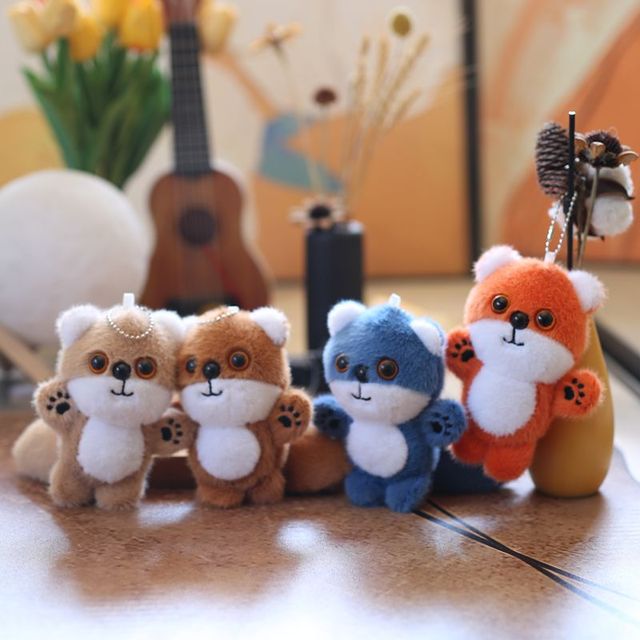 Wholesale Cute Mini Fox Plush Keychains Pendant Doll Customized Logo Key Ring Soft Plushies Raccoon Animal Stuffed Toys for Gift