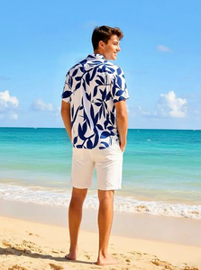 Premium <b>Couple</b> Clothing Set Blue Flower Print Shirt With Women Dress <b>Matching</b> <b>Outfit</b> <b>For</b> Beach Holiday Resort Wear - Product Image 2