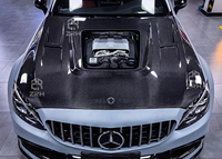 Capot en fibre de carbone transparente style IMP pour Mercedes Classe C W205 C200 C300 C63 C63s Coupé Berline AMG 2014-2021 Kit carrosserie capot moteur