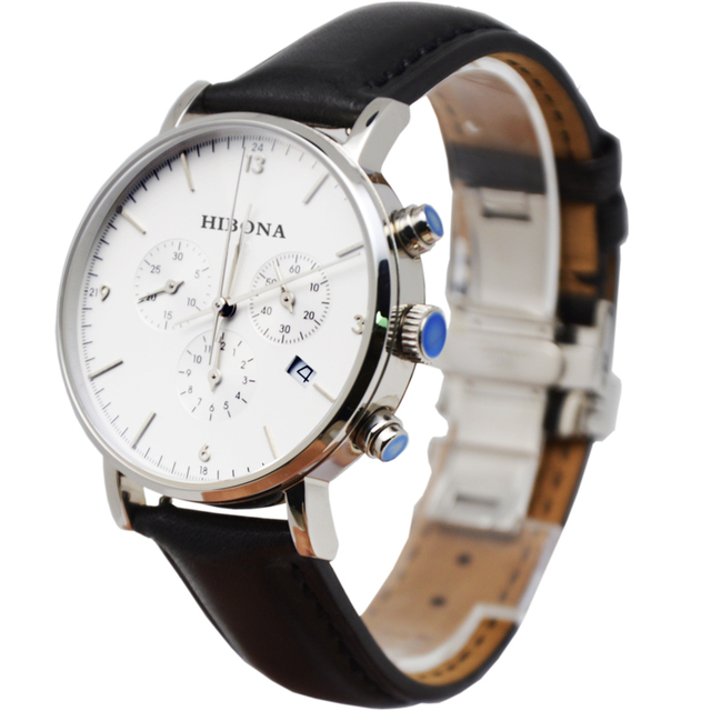 Hot Sale Luxury Men's Quartz Mechanical Chronograph Watch Customized Case with Luminous Feature and 20mm Leather Band
