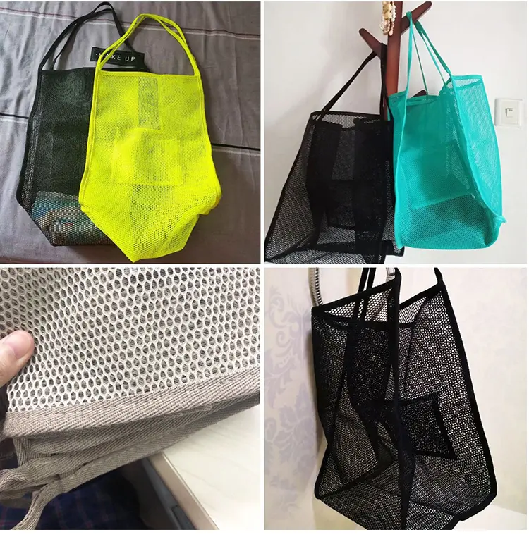 2024 Trendy naylon Neon renk katlanır yumuşak alışveriş Tote Net plaj çantası