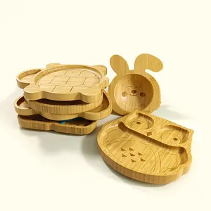 Piatti per l'alimentazione del bambino piatto in legno di bambù Plato ciotola con ventosa cucchiaio e forchetta per bambini piatti da pranzo