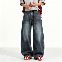 Pantalon en jean délavé bleu style urbain de haute qualité, coupe déchirée, versions homme et femme, style ample à jambe large