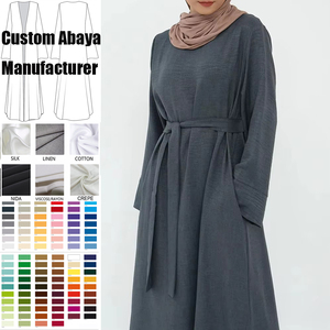 Abaya Classica Jazz Personalizzata in Crepe Semplice, Maniche Lunghe, per Uso Quotidiano e Preghiera, <span class=keywords><strong>Abbigliamento</strong></span> Islamico con Tasche - Product Image 1
