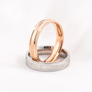 แหวนคู่รัก ไทเทเนียมสตีล ชุบโรสโกลด์ ขัดทราย ตัวเลขโรมัน เครื่องประดับงานแต่งงาน - Product Image 4