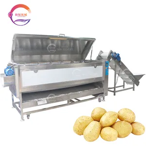 Büyük kapasiteli özelleştirilmiş manyok Taro patates yıkama ve soyma makinesi sürekli fırça patates soyucu üretim hattı