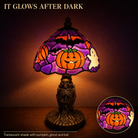 Lampe de table Tiffany d'Halloween en résine, artisanat en verre teinté translucide pour table de chevet, salon, table basse, décoration de fête d'Halloween