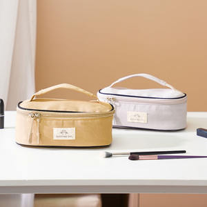 Sac de maquillage de qualité supérieure Cotton Way, gris kaki, rectangulaire, grande capacité, sac de rangement pour articles de toilette de voyage - Product Image 4