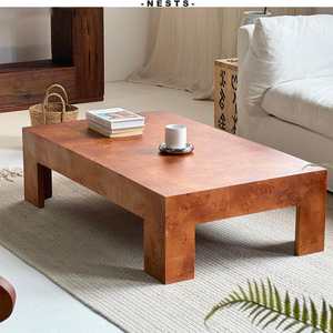 Table basse carrée en bois de ronce brun antique, mobilier contemporain pour hôtel, séjour, table centrale vintage - Product Image 1