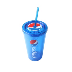 Gobelet isotherme en plastique promotionnel de 16 oz à double paroi de couleur bleue avec impression personnalisée - Product Image 2