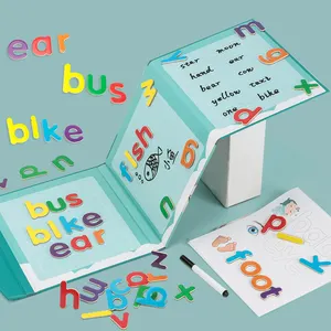 2021new Kids Letter Learning Education Matching Toys Kids Montessori Magnetic Sticker Book Wooden Magnetic English Spelling Book