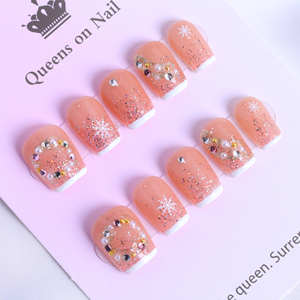 Vente en gros de faux ongles faits main de luxe en acrylique, couvrance totale 3D, courts forme cercueil, French manucure étoilée, haute qualité, approvisionnement en gros - Product Image 2