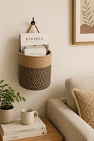 Panier mural en corde de coton tissé à la main, 20x18cm, organisateur cylindrique, pot de fleurs pour cuisine, salon, décoration bohème