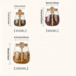 Ensemble de pots à épices en verre YOLOWE HOME de 300 ml, plateau en bambou, pots à condiments, cuillères, sucre, poivre, passe au lave-vaisselle, boîte en carton - Product Image 4