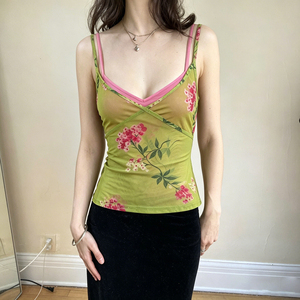 Cute Floral Sleeveless <b>Spaghetti</b> <b>Strap</b> Knitted Eco-Friendly Cami Top Two Piece Style Breathable Quick Dry Vacation Date - Product Image 2