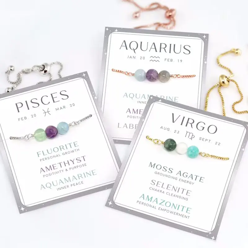 12 horóscopo astrología pulsera del zodiaco regalo de joyería mujeres signo del zodiaco piedras preciosas con cuentas curación pulseras de cristal