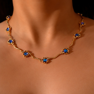 Elegante Collar Floral de Cristal Azul para Mujer, Chapado en Oro, Gargantilla de Moda, Joyería para Fiestas, Regalo - Product Image 3