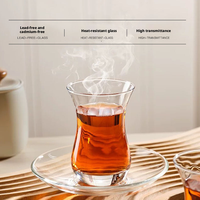Tasses à thé en verre résistant à la chaleur turques, assiettes à goûter de style européen, tasses à café et à thé aux fleurs transparentes pour la maison
