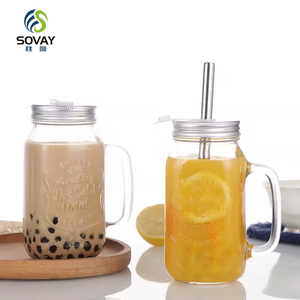 Bán buôn Chất lượng cao đồ uống <span class=keywords><strong>Mason</strong></span> Glass uống chai Jar 500ml 16oz với xử lý và rơm cho trà sữa nước trái cây Kombucha - Product Image 4
