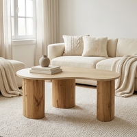 Table basse en bois moderne et minimaliste, forme galet irrégulière, base à trois pieds, mobilier de maison durable, livraison directe d'usine