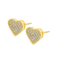 Boucles d'oreilles pour femmes en laiton plaqué rhodium, design créatif et tendance, entièrement serties de micro-pavés de zircon rond, motif cœur.