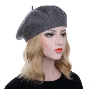 OEM Factory Wholesale Custom In Stock Solid Color Wool french beret hat cap for women