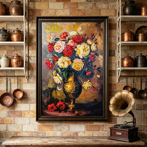 Arte da parete <span class=keywords><strong>vaso</strong></span> d'oro lusso rosa rilievo 3D pittura a olio natura morta decorazione casa - Product Image 1