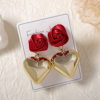 ZA Boucles d'oreilles pendantes pour femme, design haut de gamme, en fer, en forme de cœur de rose tridimensionnel, pour la Saint-Valentin transfrontalière