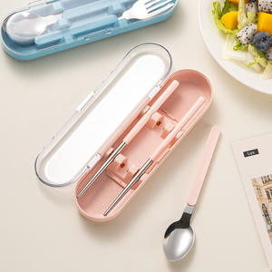 Ensemble de cuillères et baguettes portables en acier inoxydable, ovales, couleur unie, couverts de voyage pour le camping en plein air, usage adulte - Product Image 4