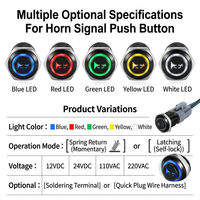 16/19/22mm Schwarzer Metall-Horn-Symbol-Drucktastenschalter 12V 24V LED-Ringlicht Momentschalter mit vorverdrahteter Steckdose