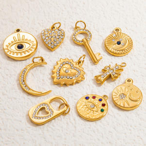 Colgantes de Moda, Dijes de Acero Inoxidable, Chapados en Oro de 18k, con Diseño de Diamante, Cruz, Llave, Luna, Corazón y Ojo, Accesorios de Joyería Unisex - Product Image 2