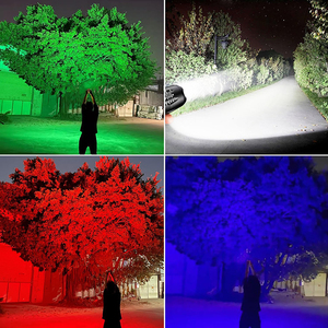 Lampe <span class=keywords><strong>torche</strong></span> rechargeable à LED multicolores (blanc, <span class=keywords><strong>rouge</strong></span>, bleu, vert) avec 4 modes d'éclairage, zoom et port USB-C, idéale pour le camping et la chasse - Product Image 5
