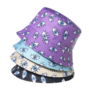 Gorras de verano para exteriores, gorro de calle Reversible de doble cara, estampado creativo de dibujos animados, sombreros de pescador de Panamá, <span class=keywords><strong>sombrero</strong></span> de cubo con ojos malvados - Product Image 3