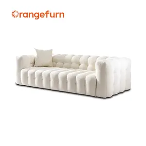 Orangefurn euro klasik tarzı retro işçilik püsküllü beyaz chesterfield kadife kanepe oturma odası