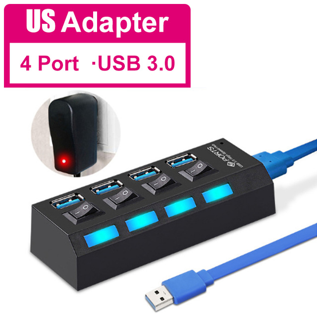 Noir 4 ports USB 3.0 avec US