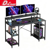 Bureau d'ordinateur en bois avec structure métallique, étagère à 2 niveaux et étagères latérales de rangement, fabriqué à Foshan