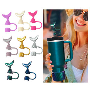 Vente en gros de bouchons de paille en silicone sirène de la mer Couvercles et bouchons réutilisables pour pailles de 9 à 10mm pour gobelets de 30 et 40oz - Product Image 2
