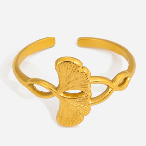 Ginkgo Leaf <b>Open</b> <b>Ring</b> Stainless Steel Unisex Jewelry Gift Fashion <b>Rings</b> - Product Image 1