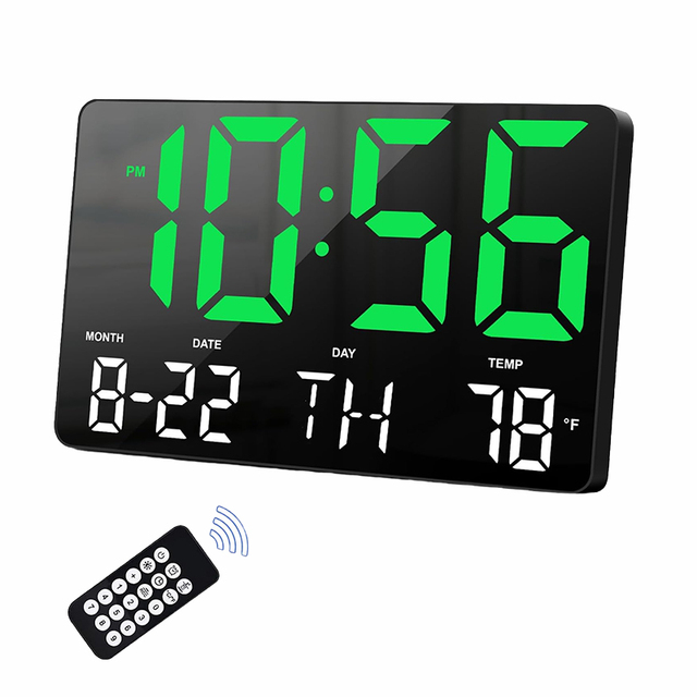 Seven Languages Big Digital Wall Clock Large Display Led with Day and Date Mirror Temperature Home Decoration Clock