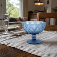 Blaue Diamantmuster Handgefertigte Eiscreme-Dessert-Snack-Schalen Glaskunsthandwerk für Weihnachten Neujahr Party Bar
