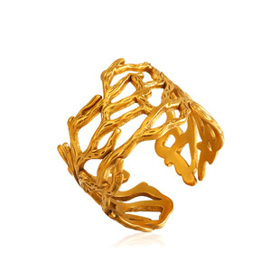 Anillos de Diseño Irregular, Anchos, con Tema Oceánico, de Coral, para Mujer, Resistentes al Agua, No se Deslustran - Product Image 1