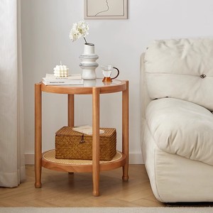 Moderne, eenvoudige design salontafel van massief hout en rotan met glazen blad - Product Image 3