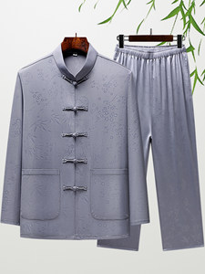 Traje Tang floral de estilo <span class=keywords><strong>chino</strong></span> para hombres mayores, ropa informal holgada de manga larga para verano, estilo <span class=keywords><strong>chino</strong></span> - Product Image 4